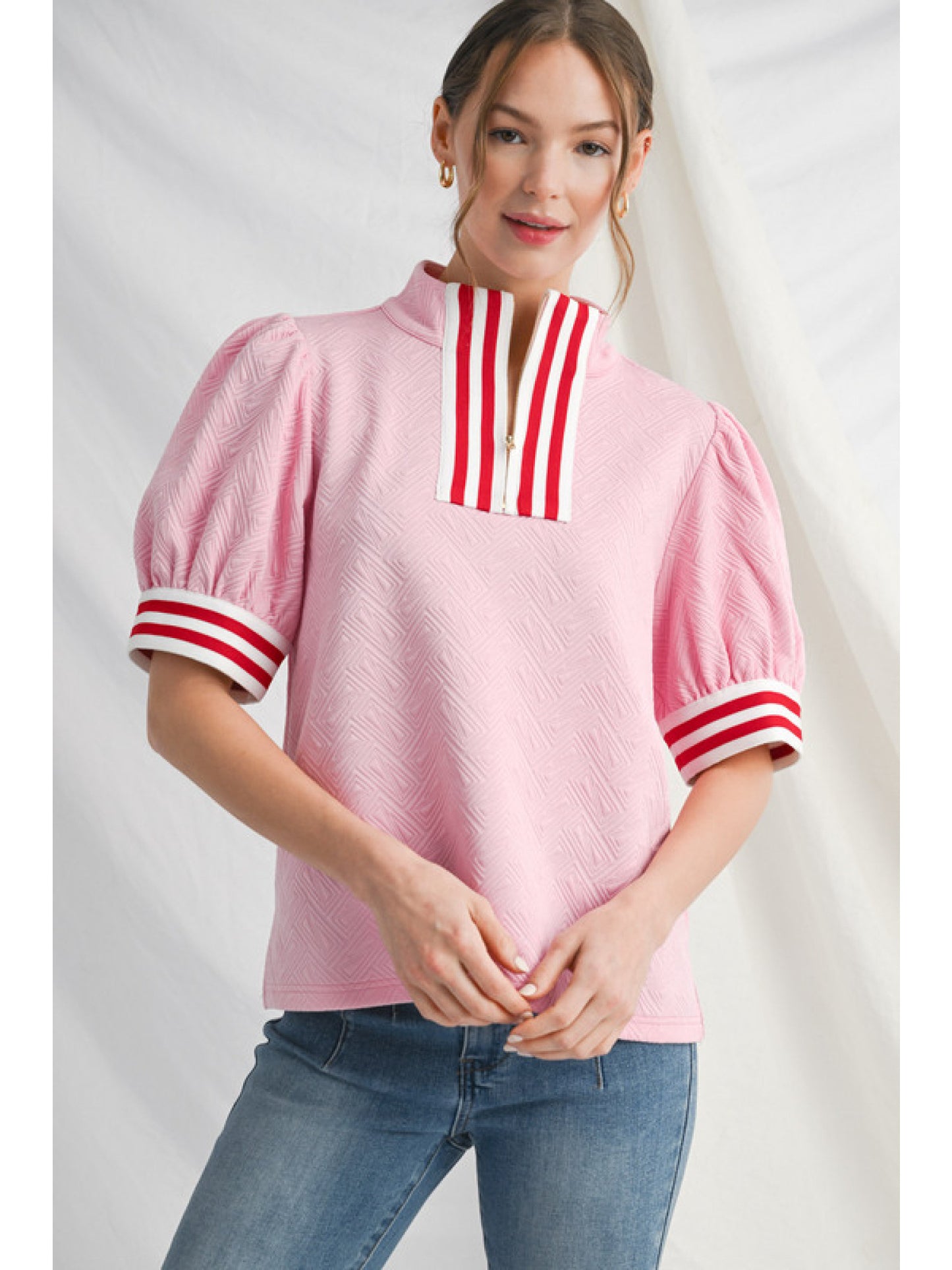 Pink Short Puff Sleeve Top