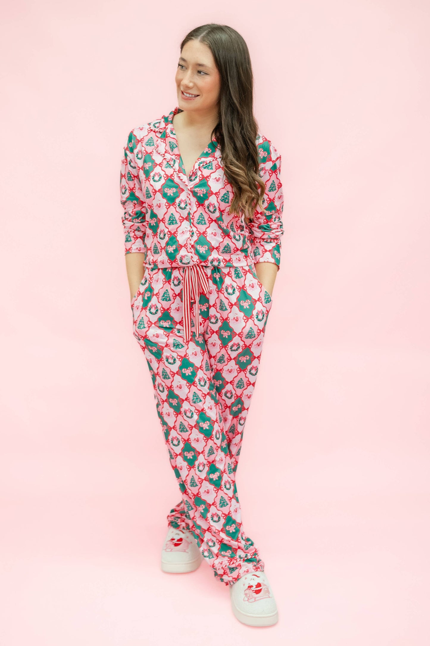 Santa's Candy Cane Christmas Pajama Set with Pants