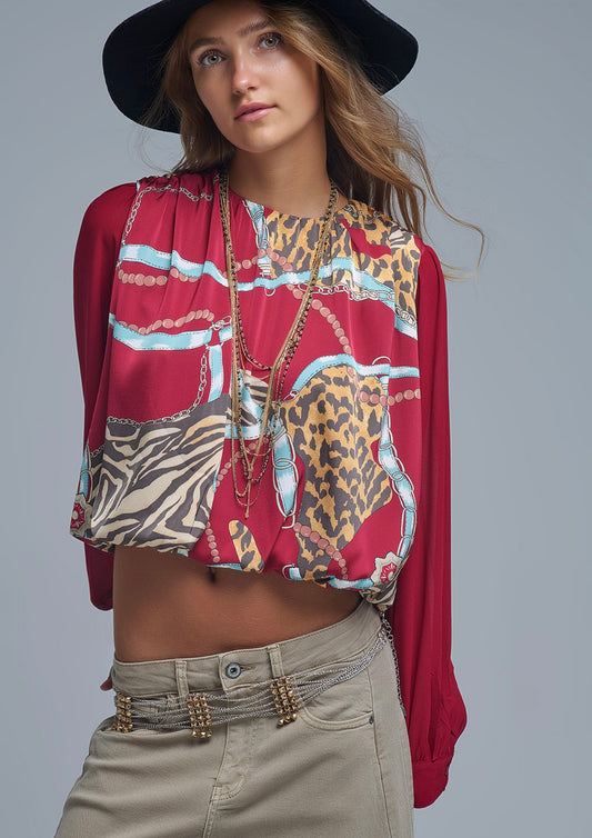 Animal Print Bubble Hem Top