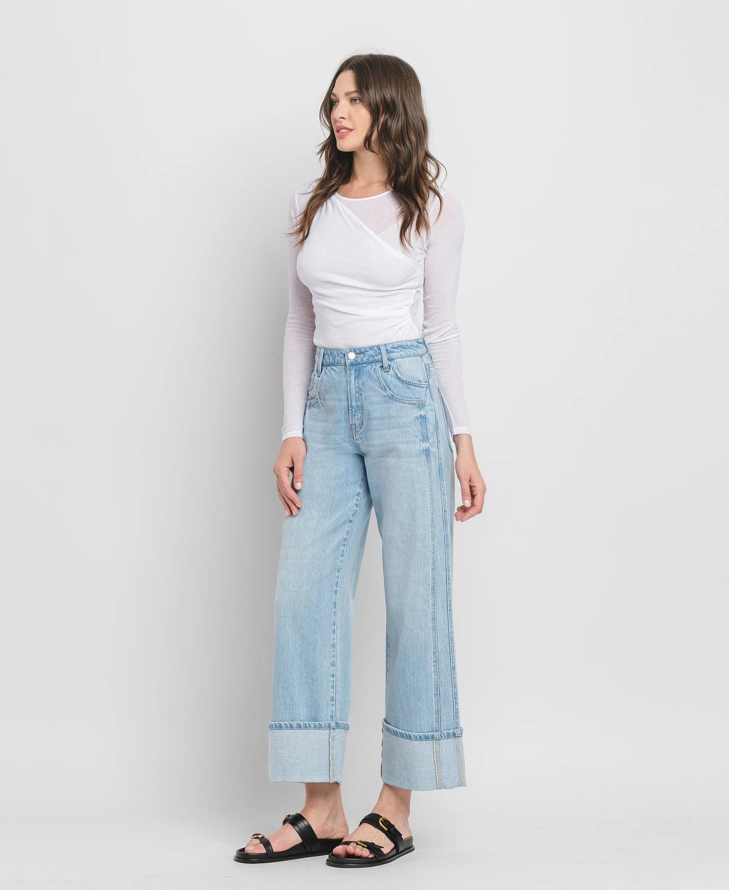 Vervet SUPER HIGH RISE CUFFED BAGGY WIDE JEANS