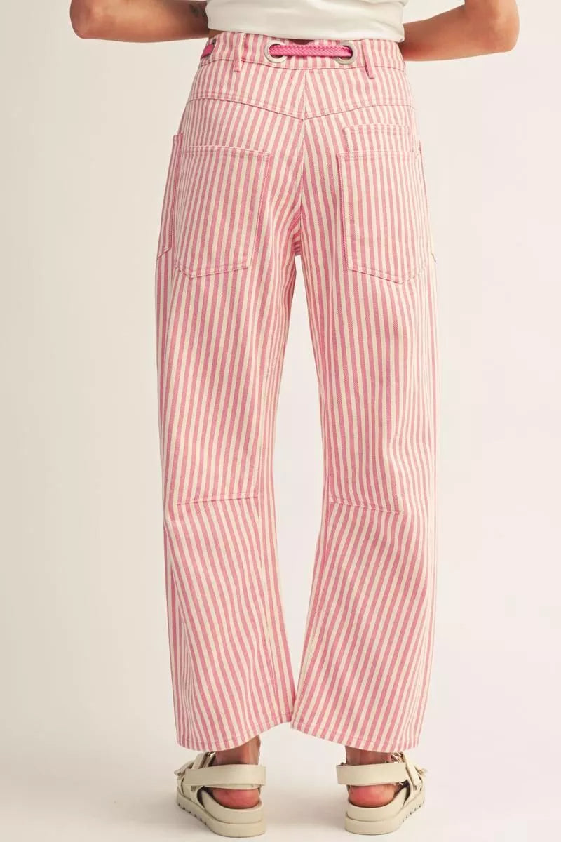 Pink Striped Barrel Pants