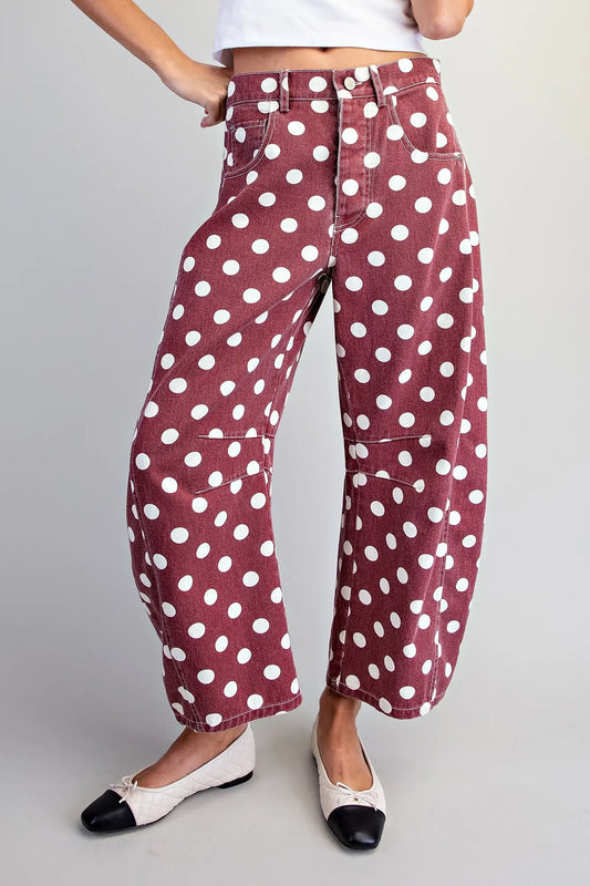 Mineral Washed Polka Dot Barrel Pants