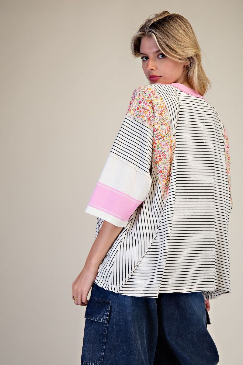 Striped Mix Print Top