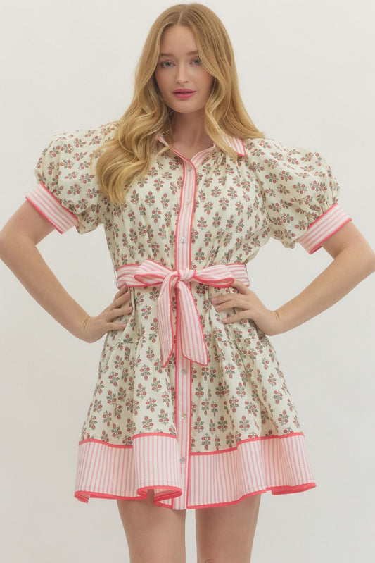 Floral and Stripe Tie Front Dress
