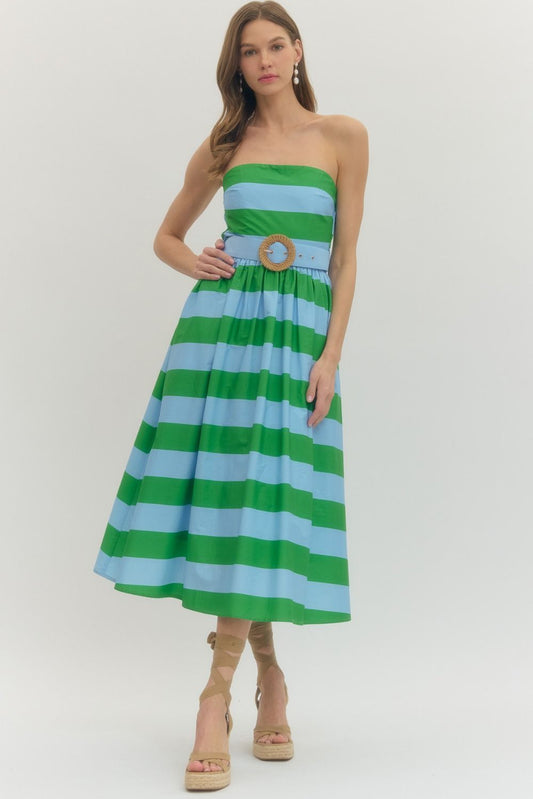 Striped Strapless Midi Dress
