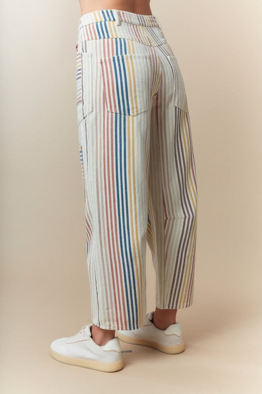 Color Pinstripe Barrel Jeans