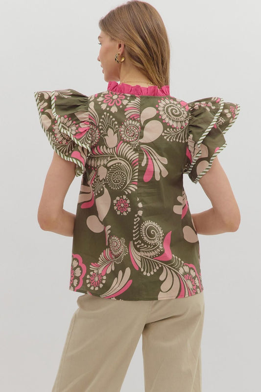 Paisley Flutter Sleeve Top