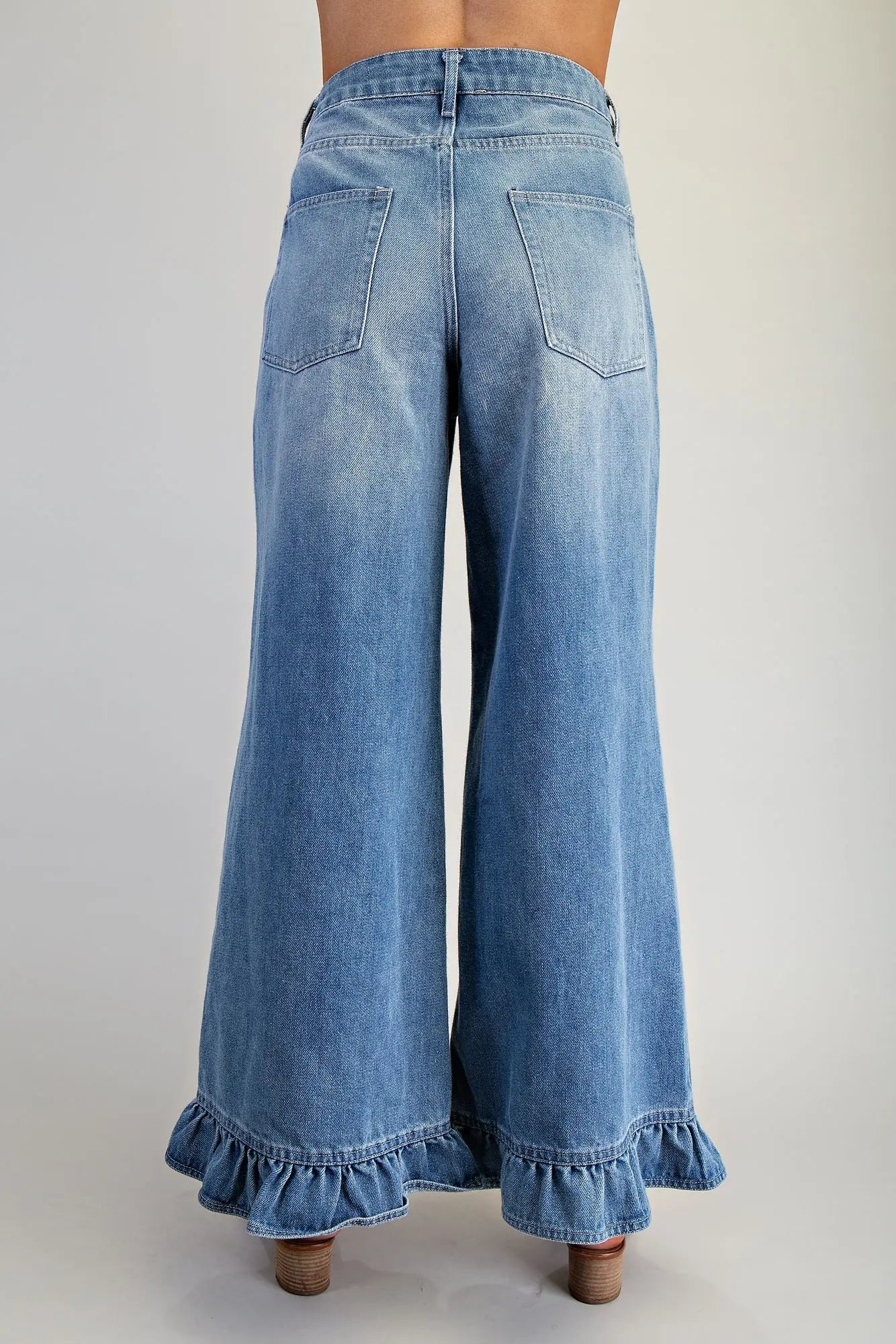 Mineral Washed Ruffle Hem Jeans