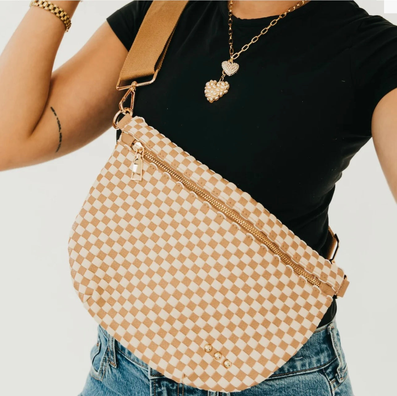 Westlyn Woven Bum Bag Checkered Tan