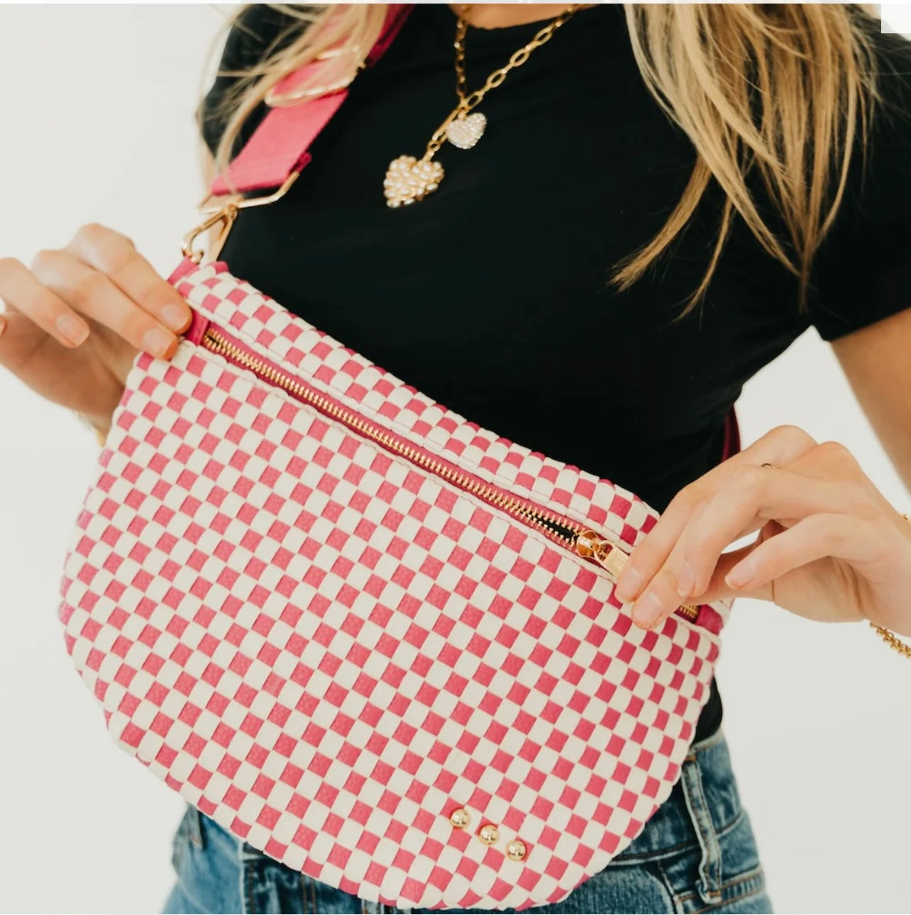 Westlyn Woven Bum Bag Checkered Pink