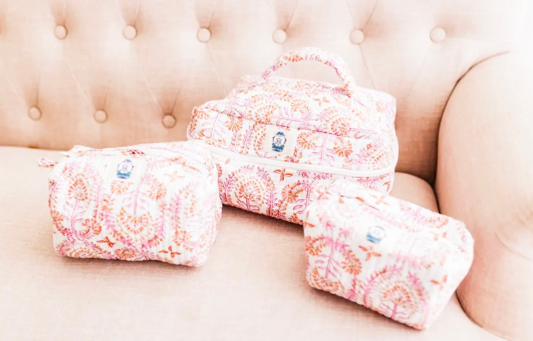 Dahlia Quilted Cosmetic Bag With Handle