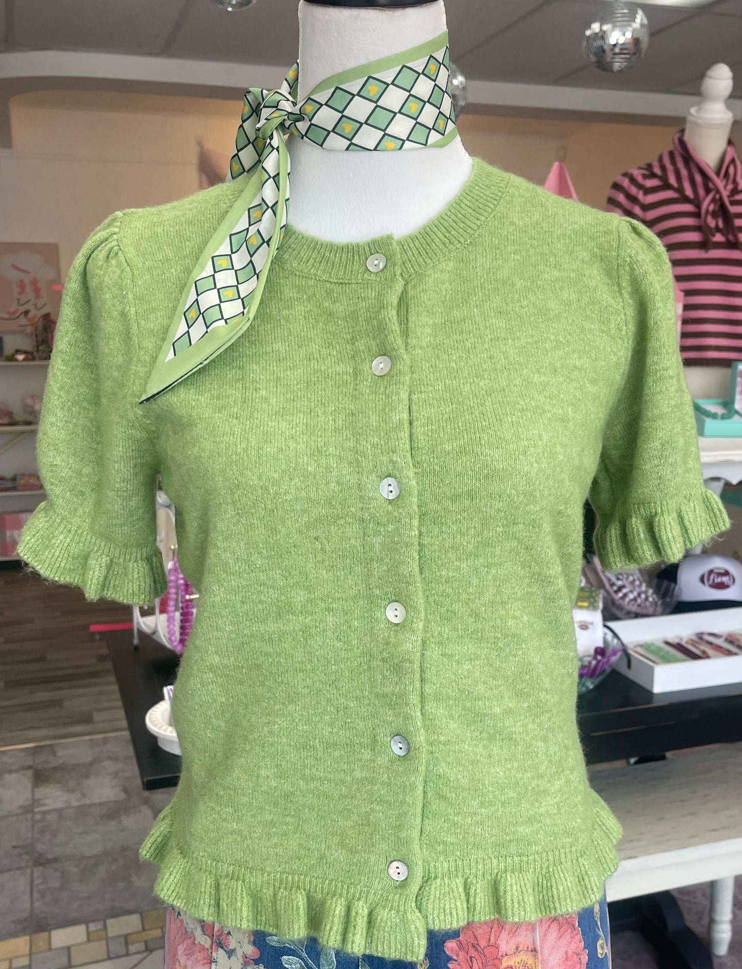 Ruffle Trim Short Sleeve Cardigan