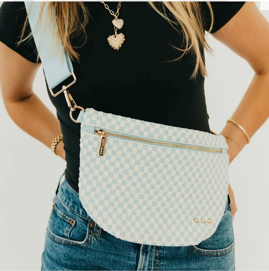 Westlyn Woven Bum Bag Sky Blue Checkered