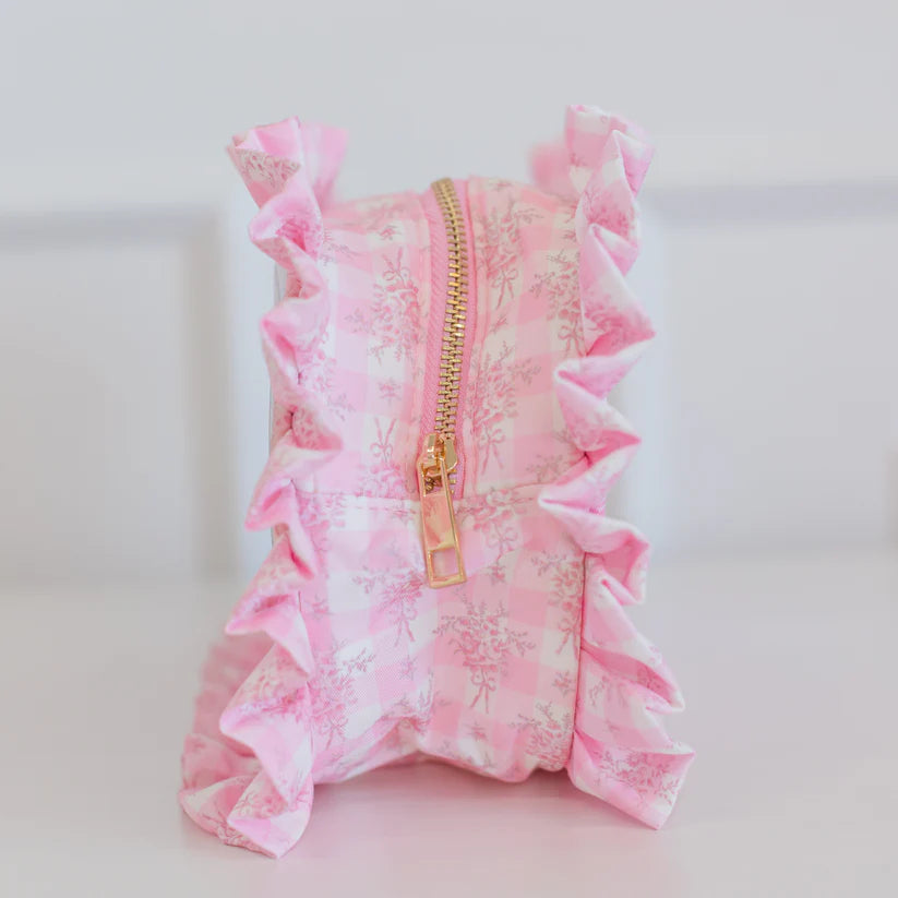 Hollis Ruffled Pink Nylon Large Clear Pouch