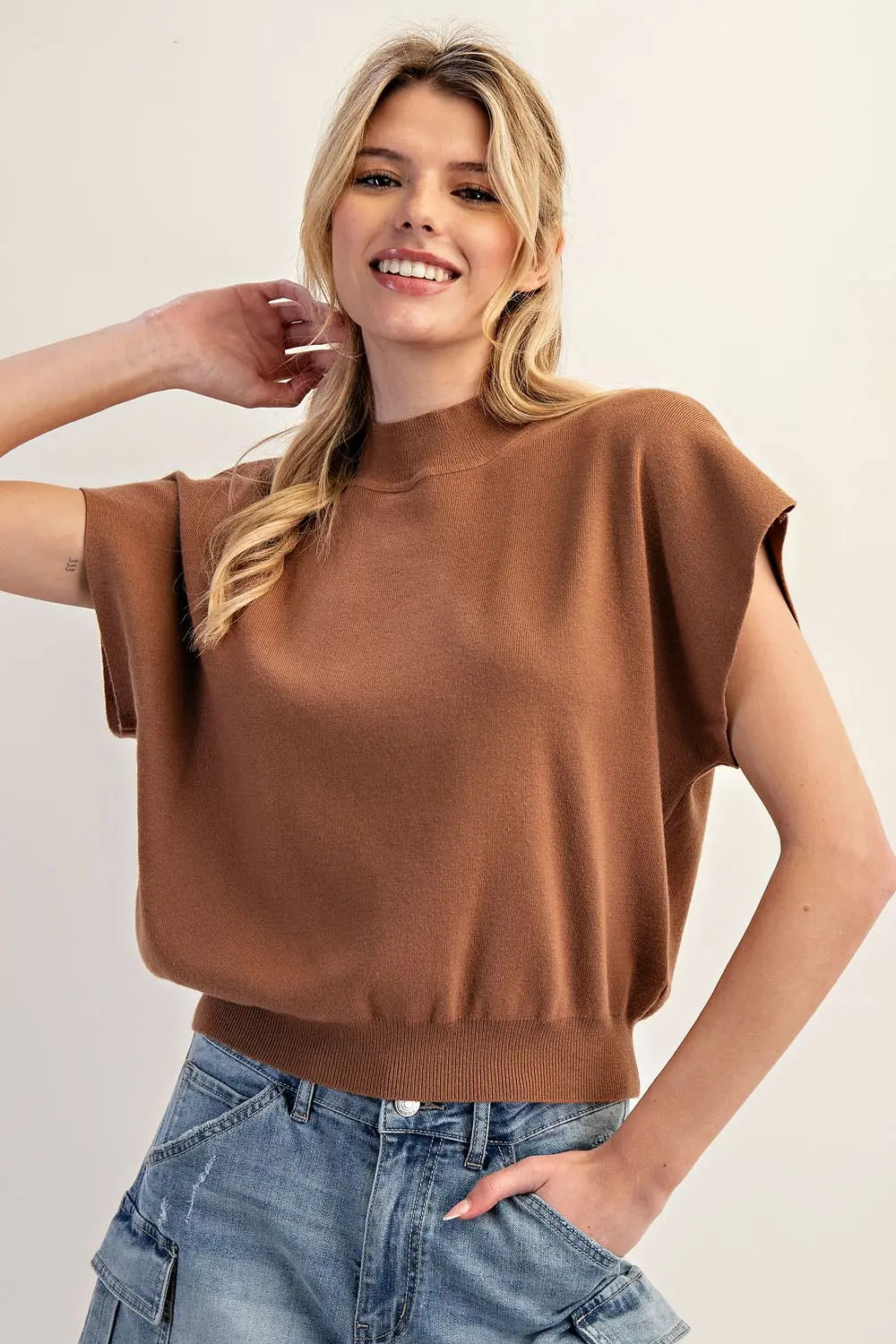 Mock Neck Short Sleeve Top