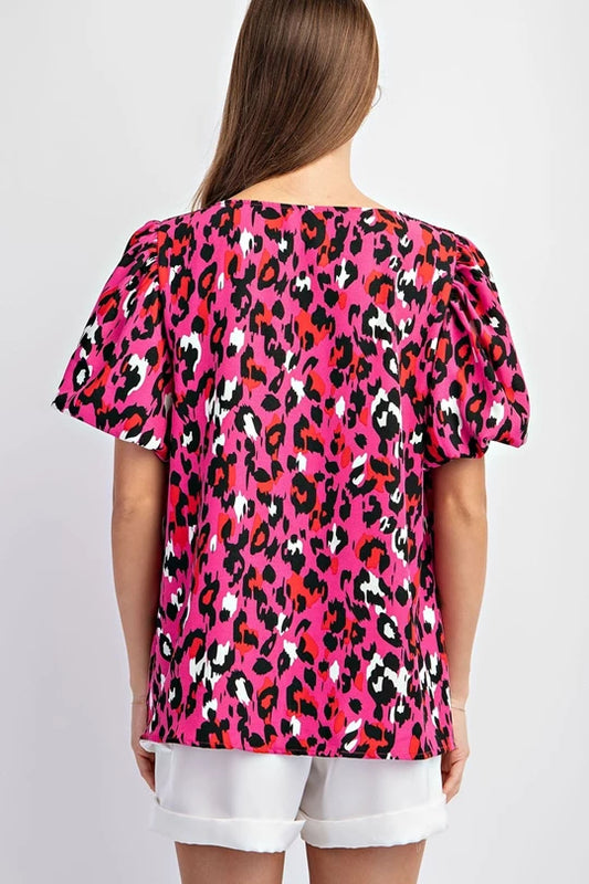 Animal Print Puff Sleeve Top