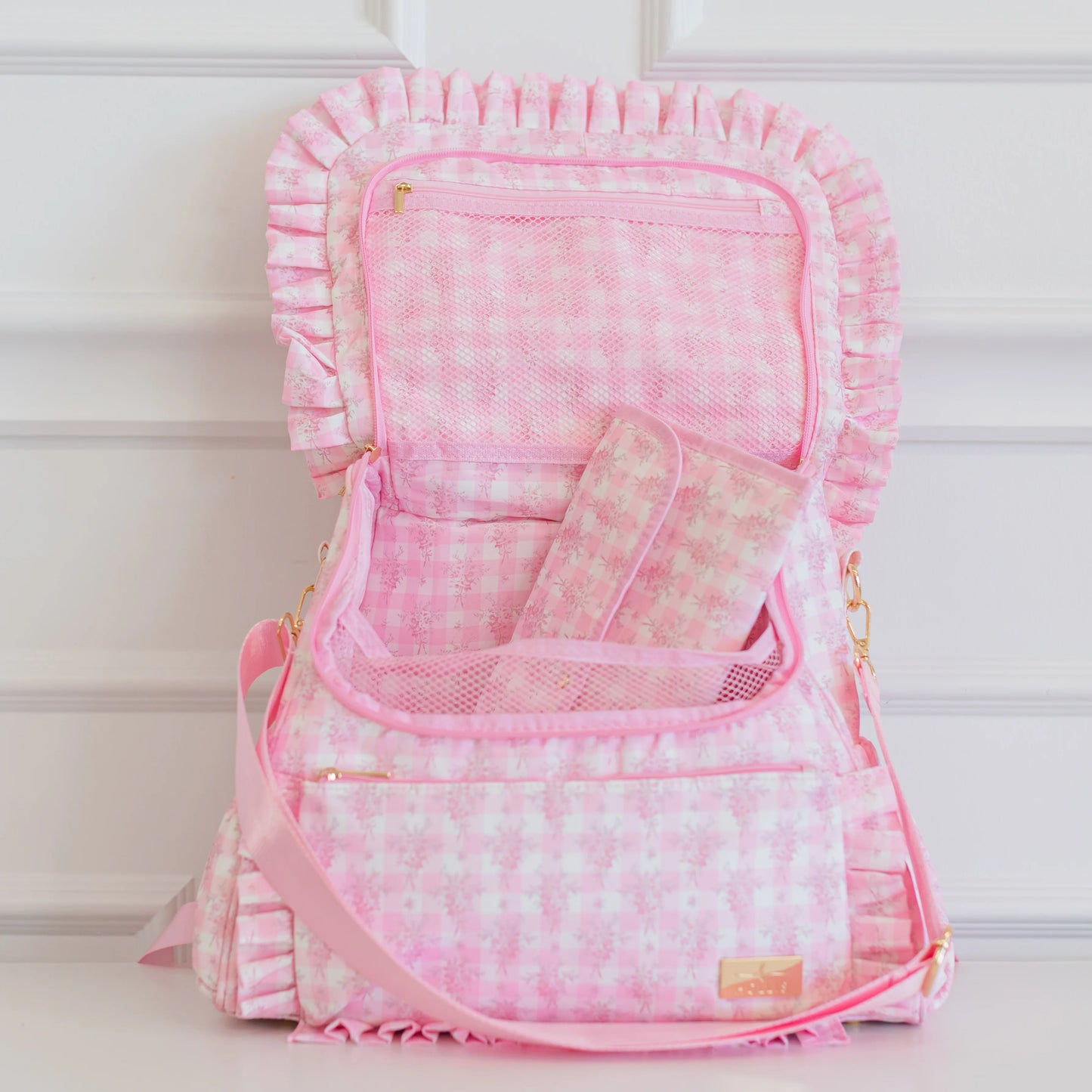 Hollis Pink Ruffled Nylon Diaper Bag