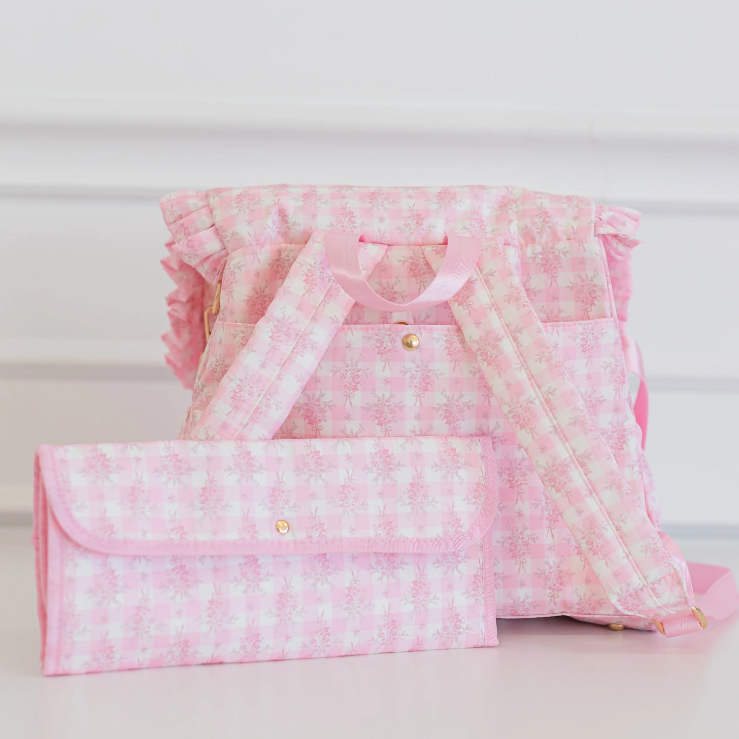 Hollis Pink Ruffled Nylon Diaper Bag