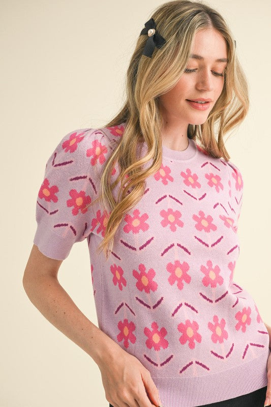 Floral Puff Sleeve Sweater
