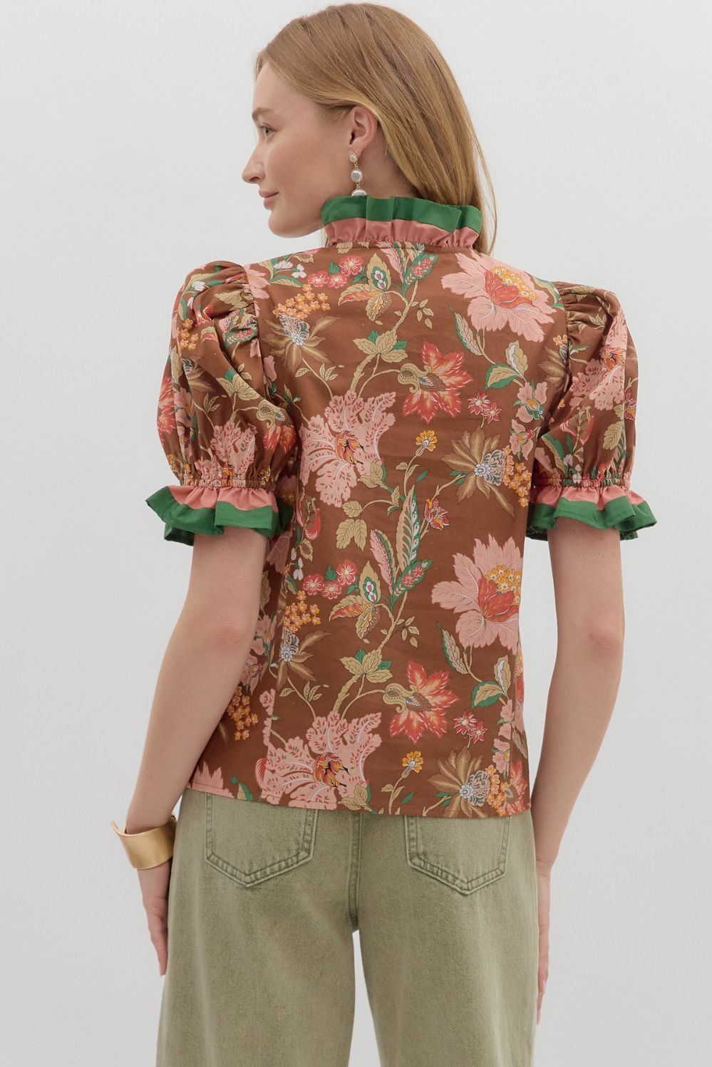 Floral Banded Puff Sleeve Top