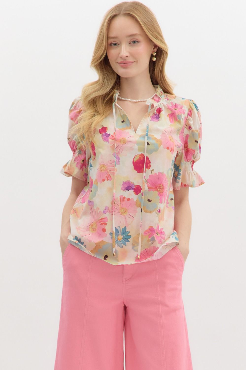 Floral Smocked Sleeve Top