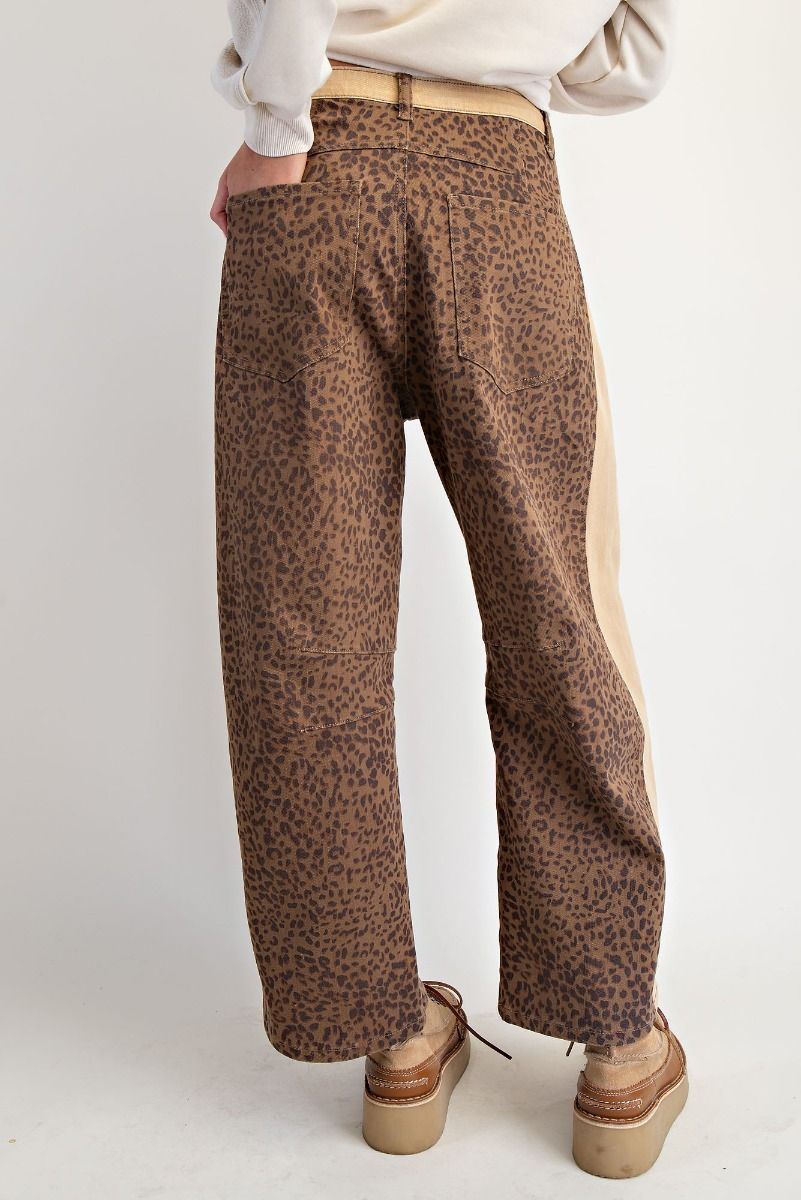ANIMAL PRINTED STRETCH TWILL BARREL PANTS