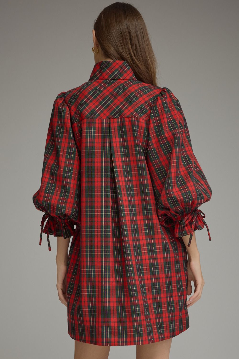 Pretty In Plaid Tie Sleeve Dress