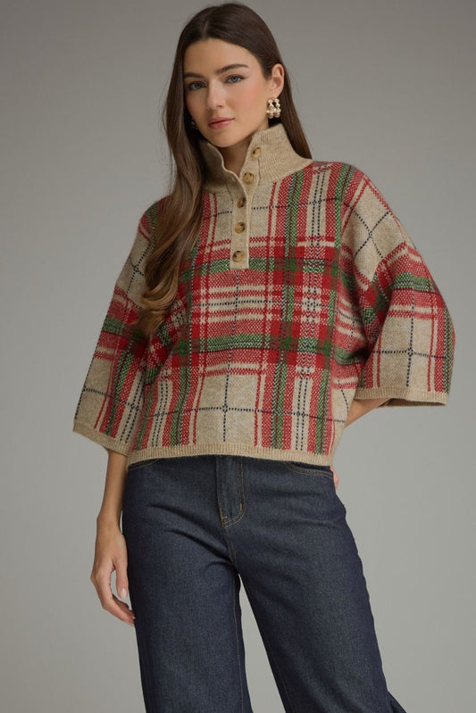 Cozy In Plaid Sweater Top