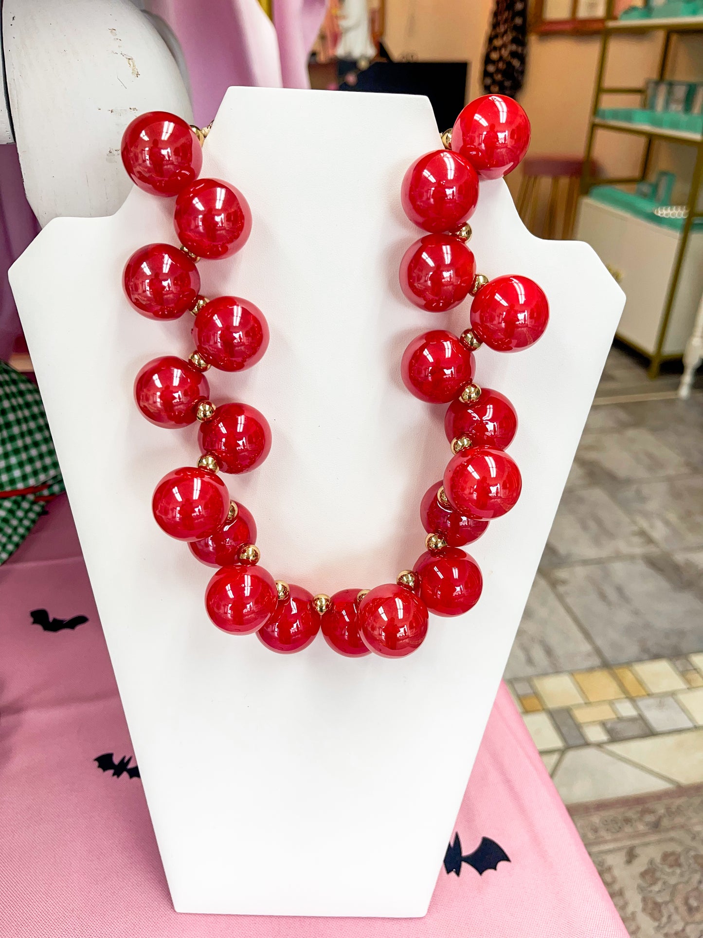Bubble Bead Iridescent Necklace Red