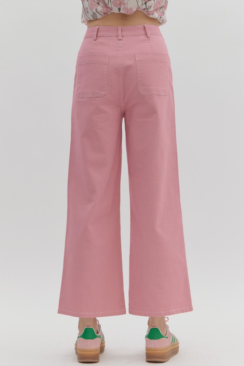 Pink Patch Pocket Cropped Pants