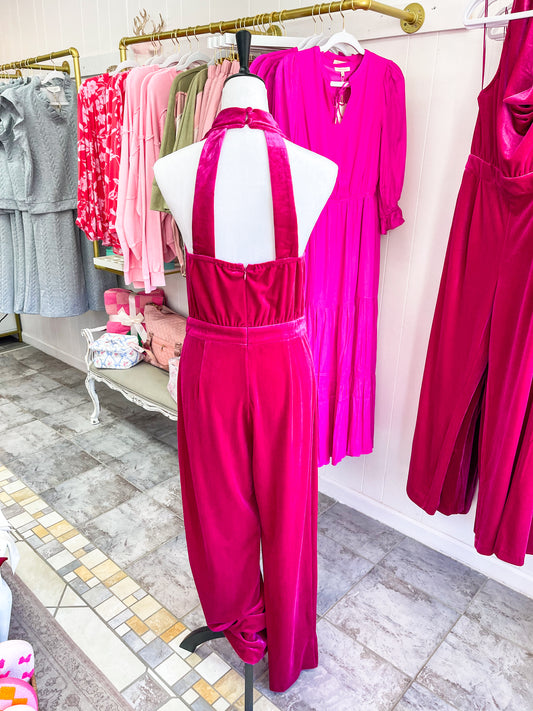 Velvet Cowl Neck Jumpsuit