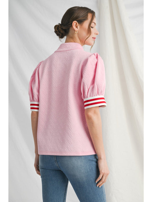 Pink Short Puff Sleeve Top