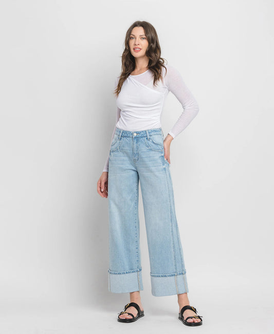 Vervet SUPER HIGH RISE CUFFED BAGGY WIDE JEANS