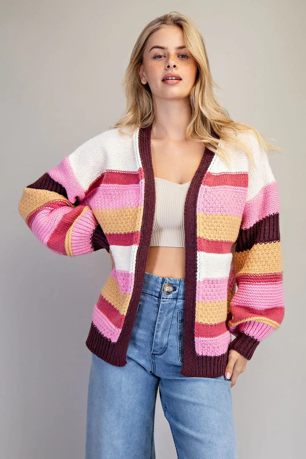 Multicolor Striped Long Sleeve Cardigan