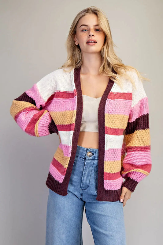 Multicolor Striped Long Sleeve Cardigan