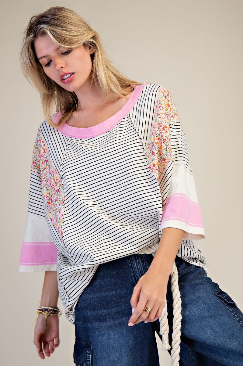 Striped Mix Print Top