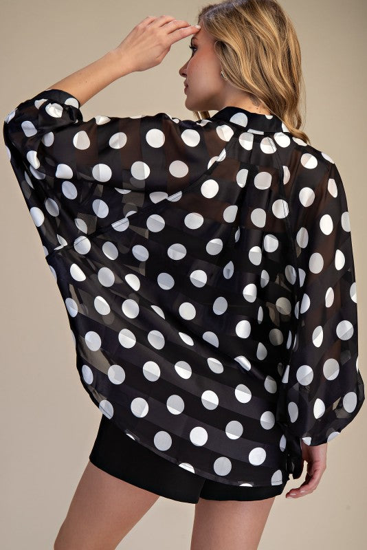 Polka Dot Button Front Top