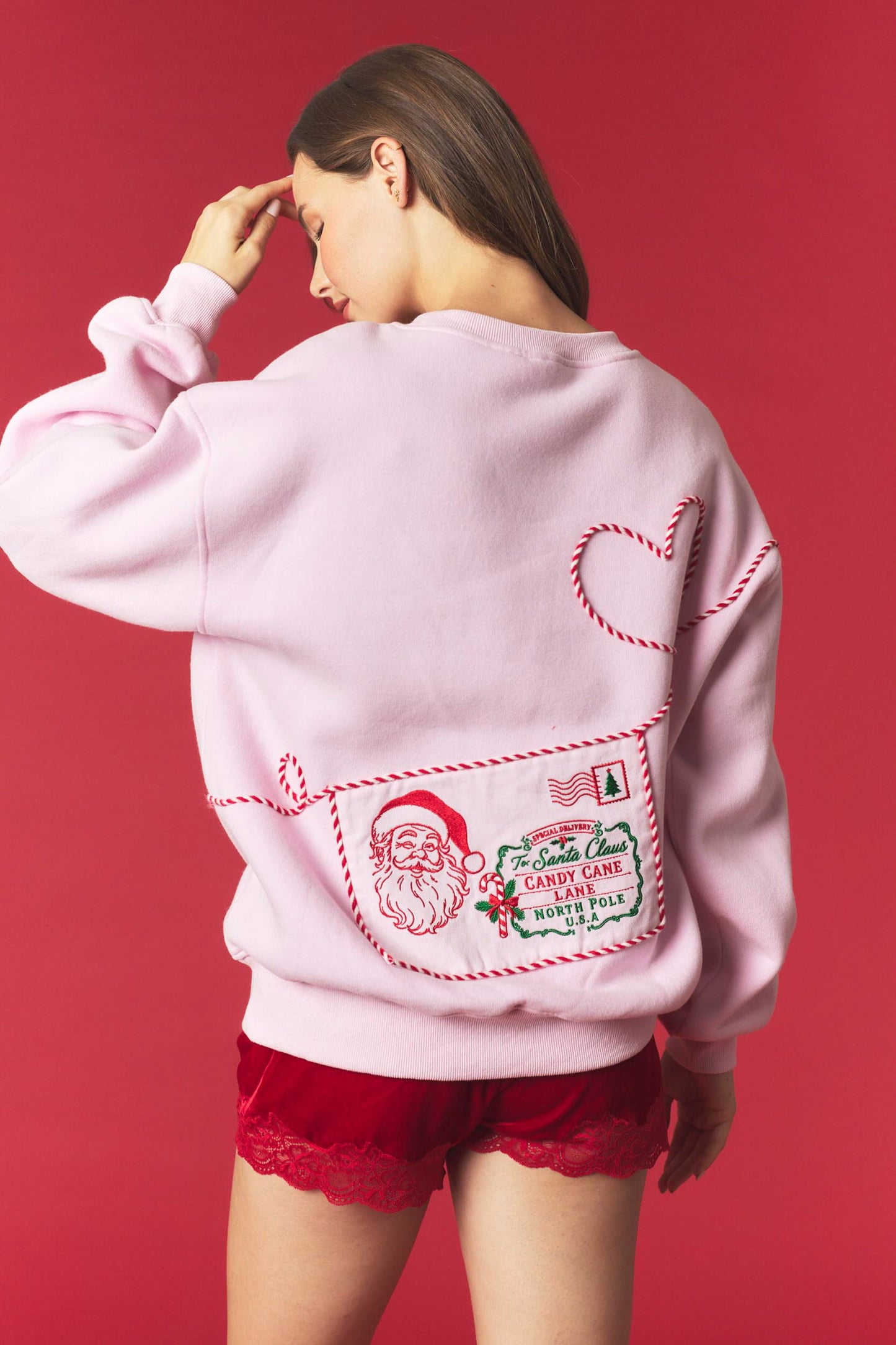 Santa Letter Envelope Pocket Fleeced Terry Sweatshirt
