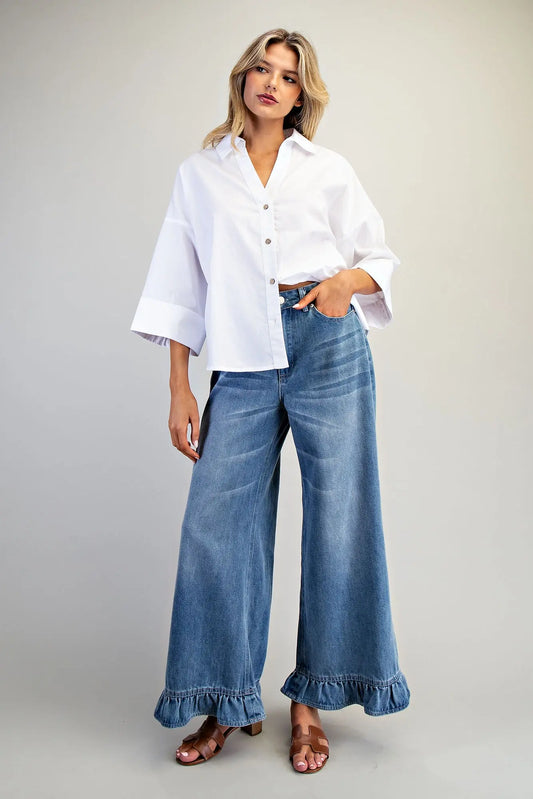 Mineral Washed Ruffle Hem Jeans