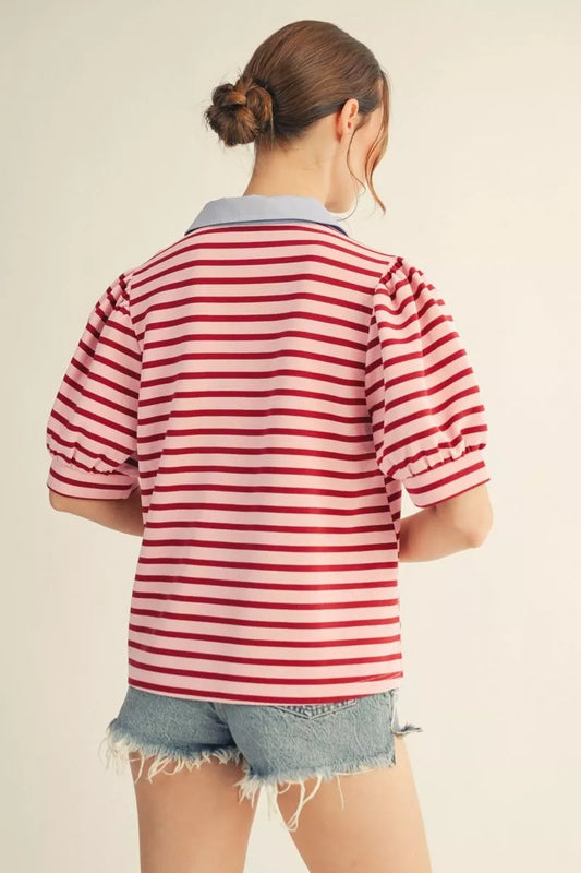 Pink Contrast Stripe Top