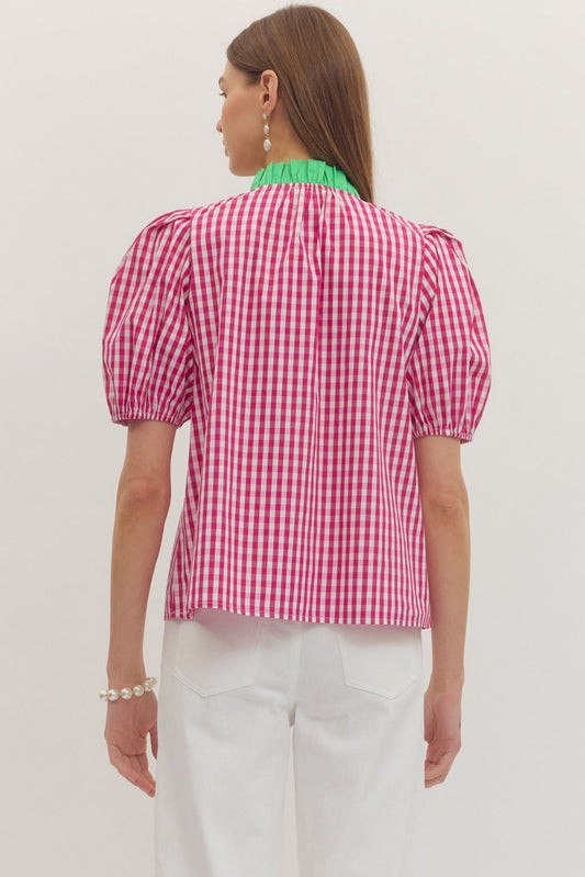 Gingham Girl Puff Sleeve Top
