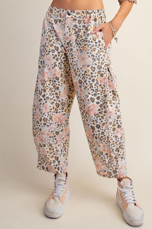 Animal Print Washed Barrel Pants