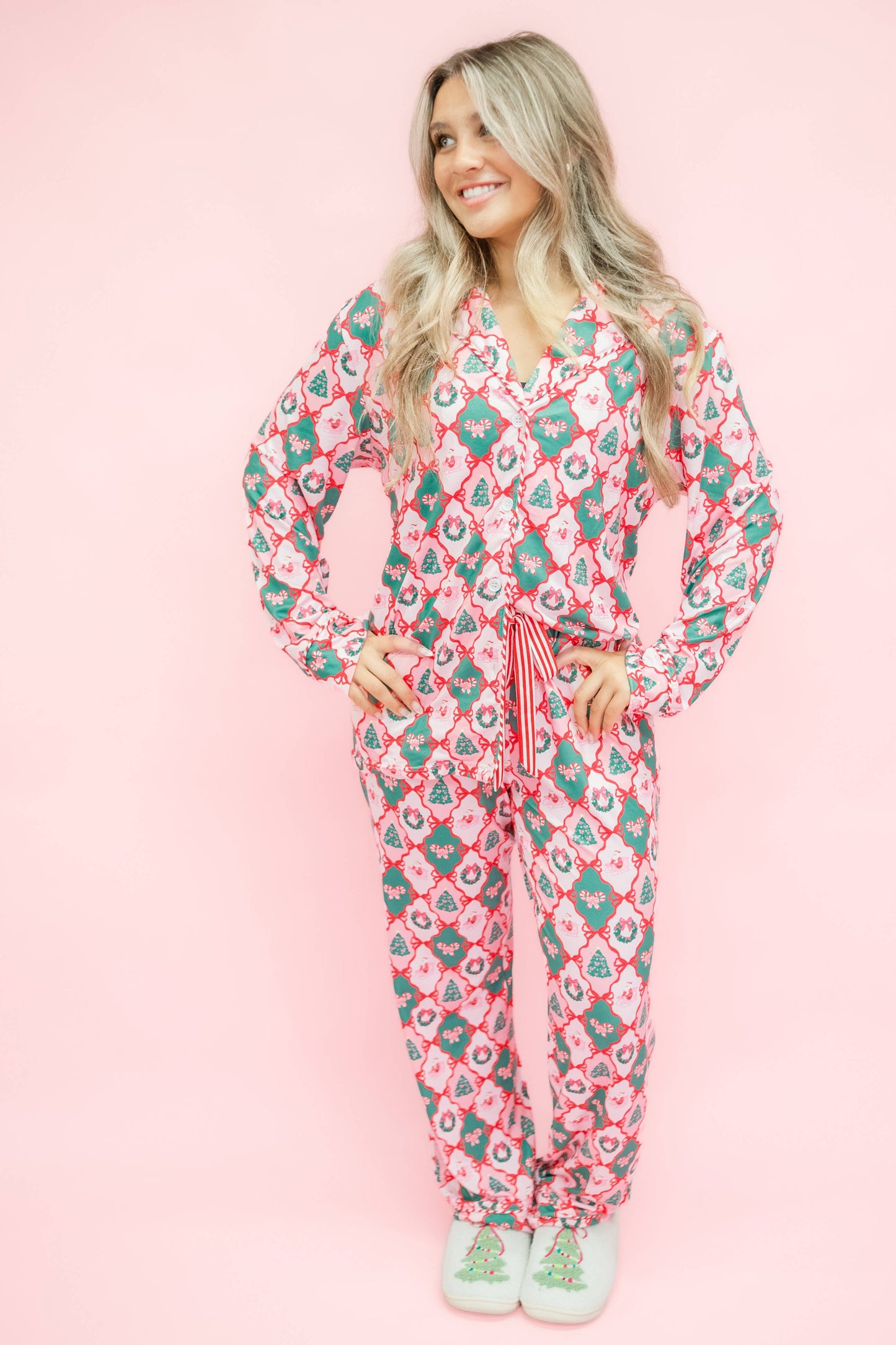 Santa's Candy Cane Christmas Pajama Set with Pants