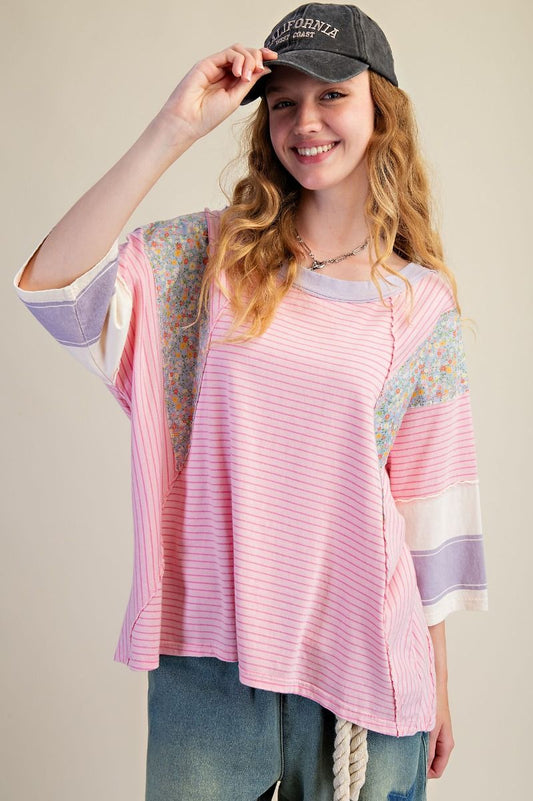 Striped Mix Print Top