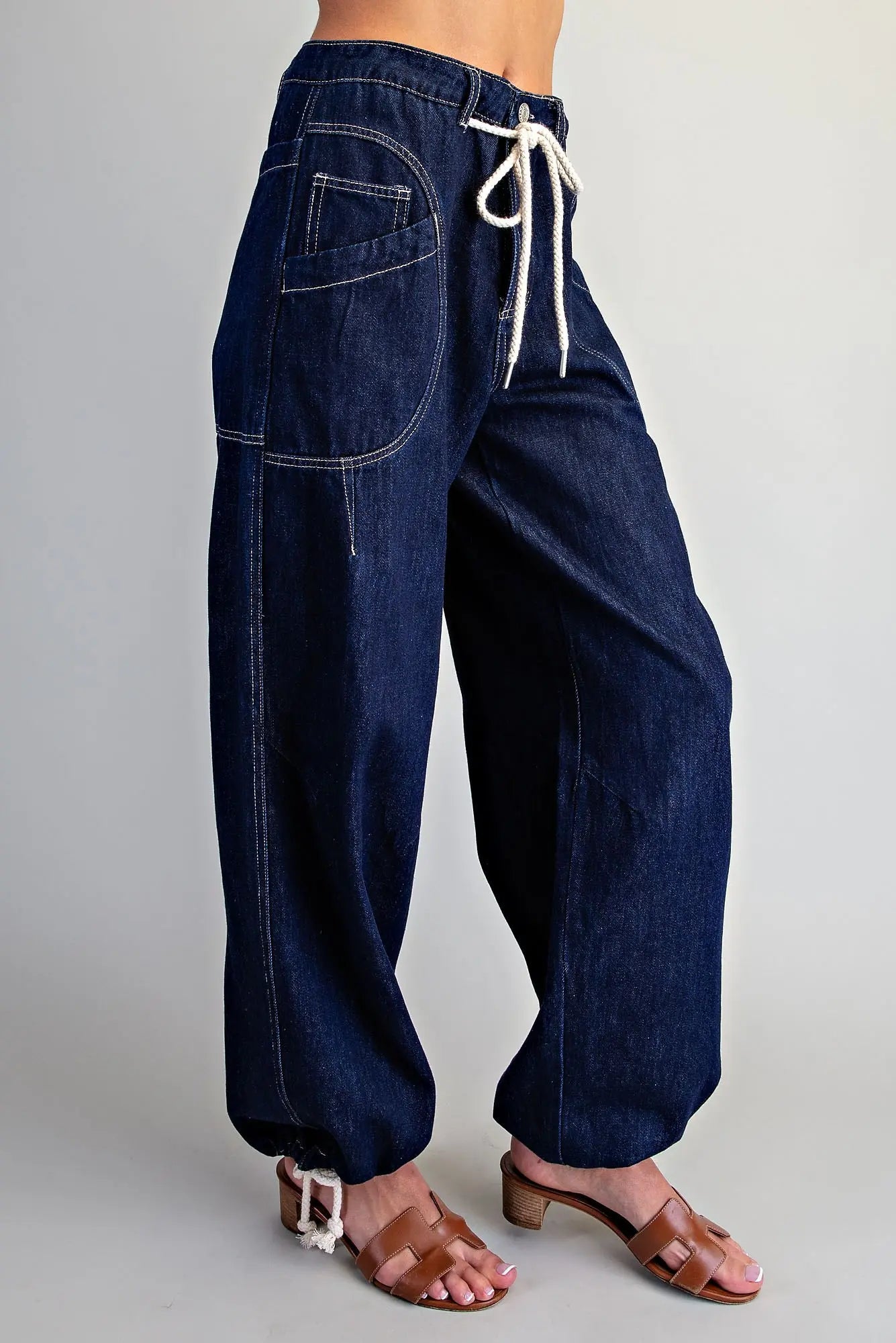 Mineral Washed Denim Balloon Pants