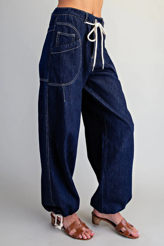 Mineral Washed Denim Balloon Pants