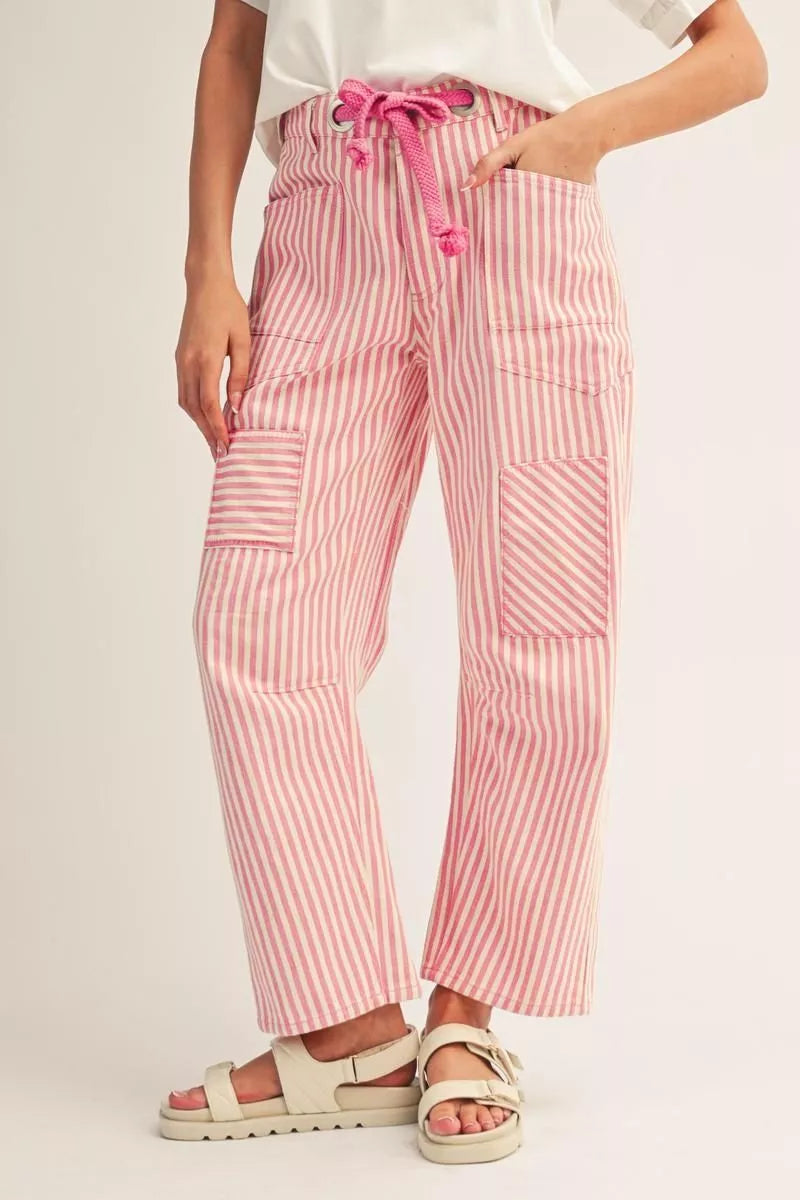 Pink Striped Barrel Pants
