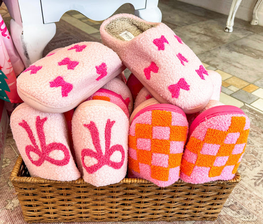 Pink Cozy Slippers With Bows