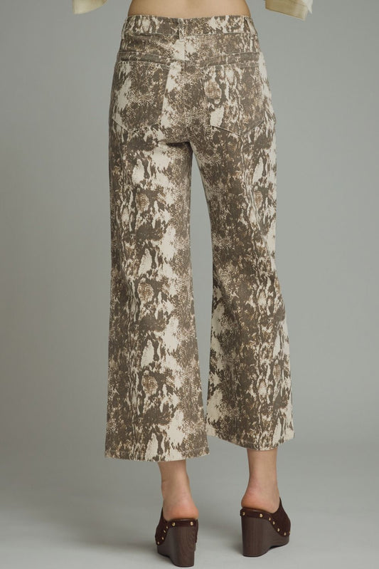 Snake Print Wide Leg Pants
