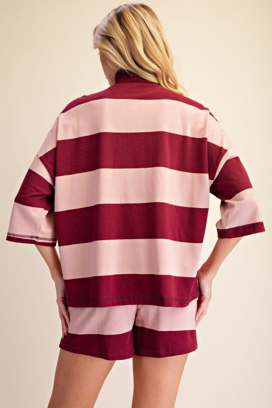 Stripe Pullover Short Set